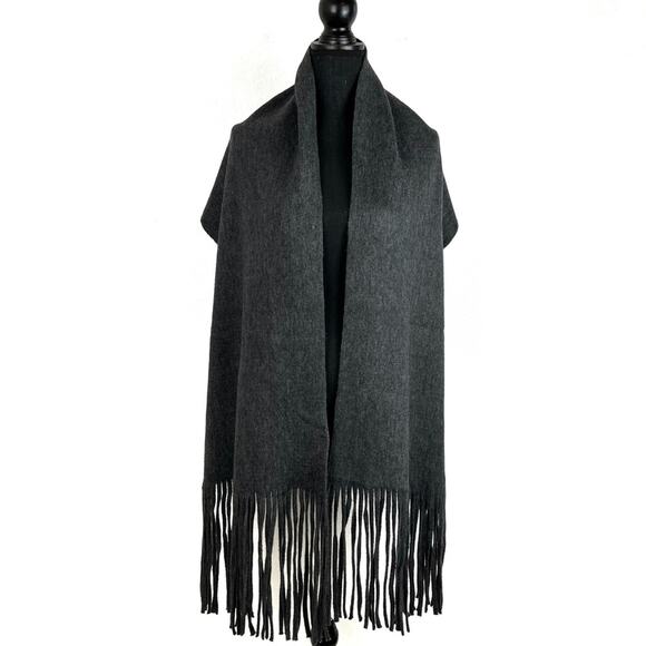 Lucky Brand Solid Gray Wide Winter Scarf Fringe Neutral Super Soft Unisex 14x14 - Picture 3 of 9